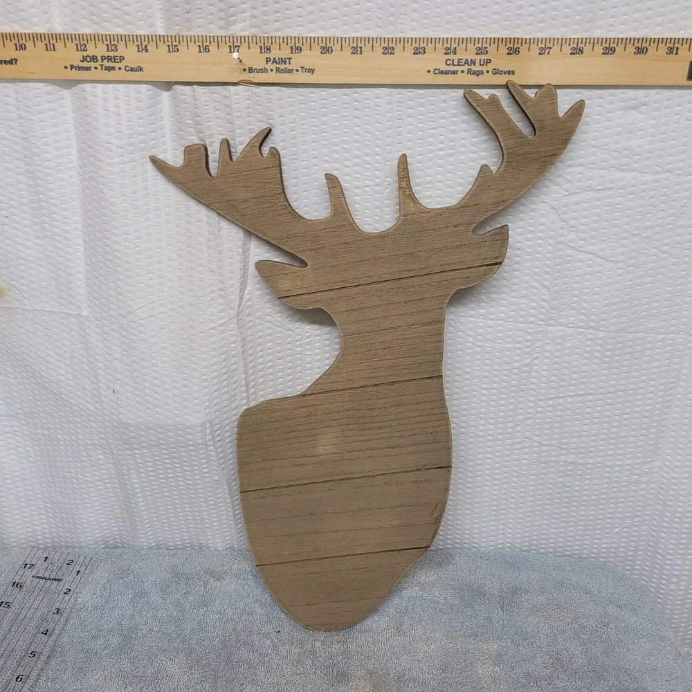 Rustic‎ Wood Grain Deer Head Silhouette Wall Decor Antler Cabin Lodge Art 18x13